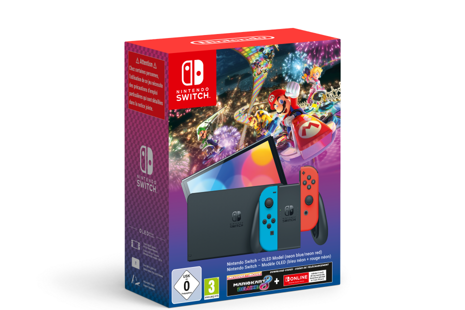 NINTENDO SWITC OLED NEON BUNDLE MARIO KART 8 DELUXE VOUCHER